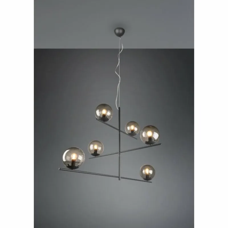 Suspension Verre Fumé-Luminaires Trio Suspension Trio Pure Anthracite, 6 lumières
