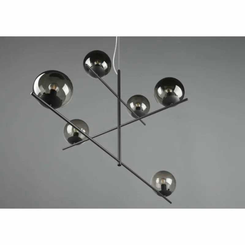 Suspension Verre Fumé-Luminaires Trio Suspension Trio Pure Anthracite, 6 lumières