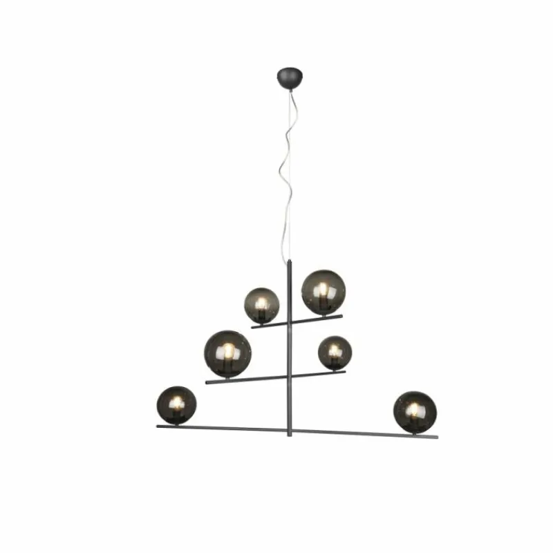 Suspension Verre Fumé-Luminaires Trio Suspension Trio Pure Anthracite, 6 lumières