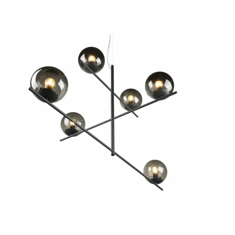 Suspension Verre Fumé-Luminaires Trio Suspension Trio Pure Anthracite, 6 lumières