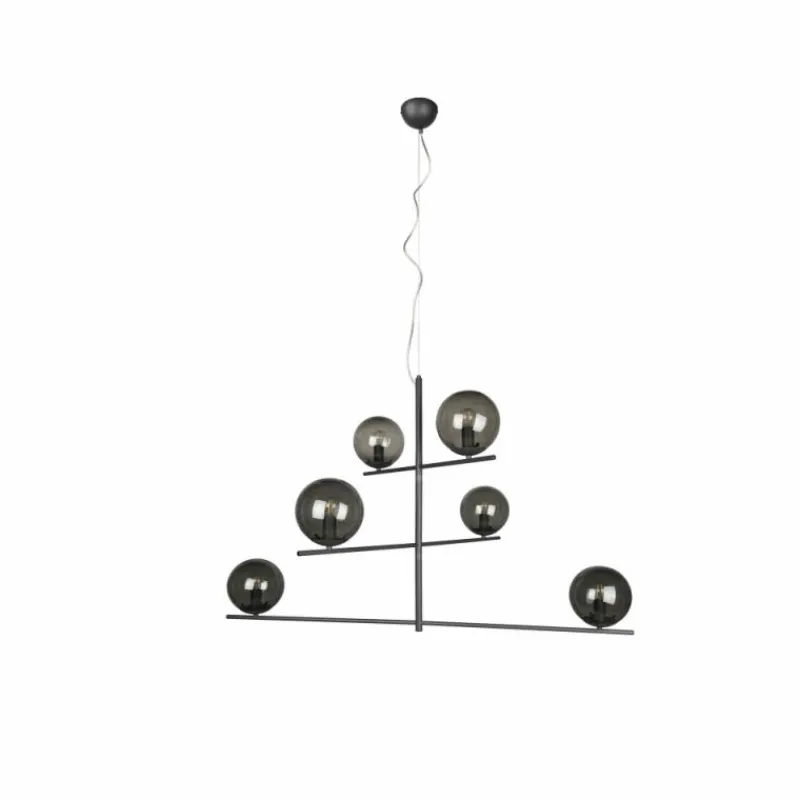 Suspension Verre Fumé-Luminaires Trio Suspension Trio Pure Anthracite, 6 lumières