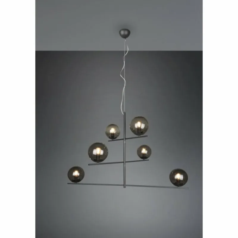 Suspension Verre Fumé-Luminaires Trio Suspension Trio Pure Anthracite, 6 lumières