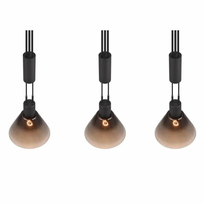 Suspension Verre Fumé-Luminaires Trio Suspension Trio STANLEY Noir, 3 lumières
