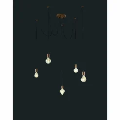 Lampes Vintages & Rétros-Luminaires Trio Suspension Trio-Leuchten Cord Cuivre, 5 lumières