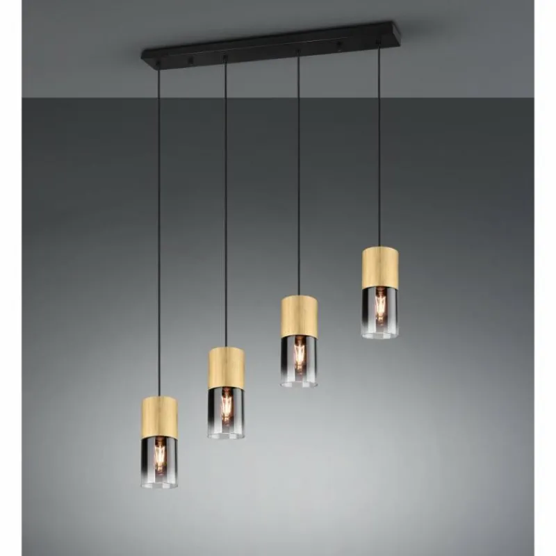 Suspension Verre Fumé-Luminaires Trio Suspension Trio-Leuchten Robin Laiton, 4 lumières