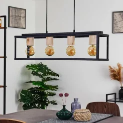 Lampes Vintages & Rétros-hofstein Suspension Turiza Bois foncé, Noir, 4 lumières