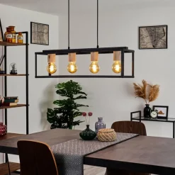 Lampes Vintages & Rétros-hofstein Suspension Turiza Bois foncé, Noir, 4 lumières