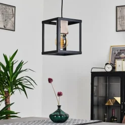 Lampes Vintages & Rétros-hofstein Suspension Turiza Bois foncé, Noir, 1 lumière