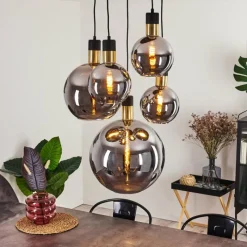 Suspension Verre Fumé-hofstein Suspension Tuvalu Laiton, Noir, 5 lumières