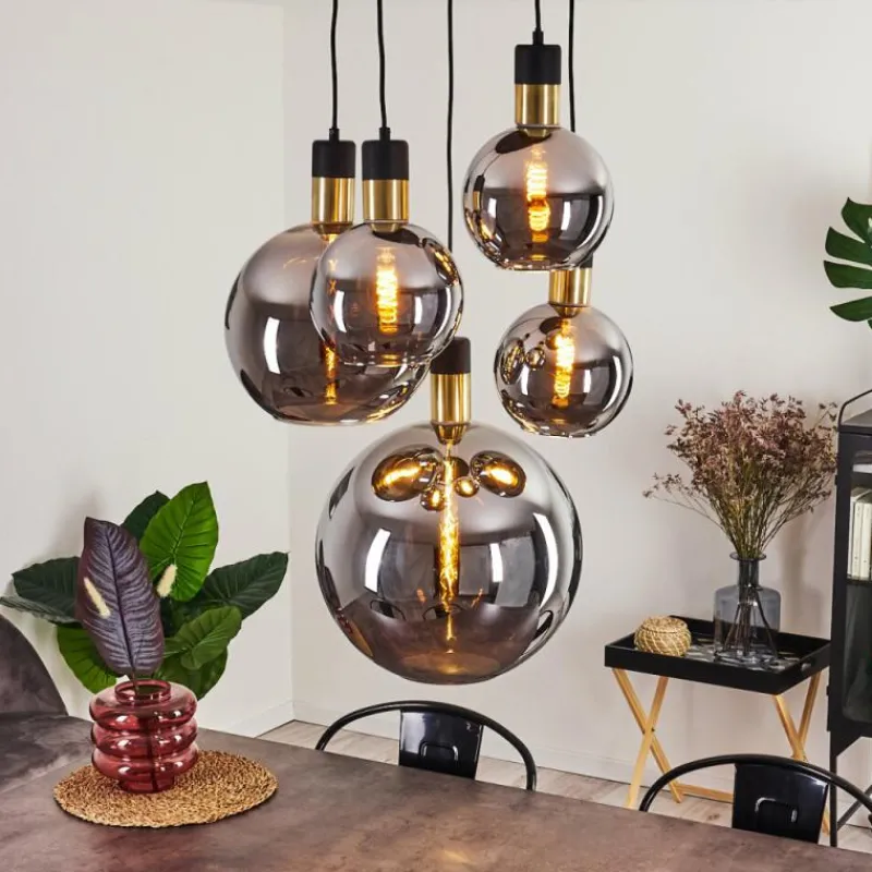 Suspension Verre Fumé-hofstein Suspension Tuvalu Laiton, Noir, 5 lumières