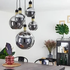 Suspension Verre Fumé-hofstein Suspension Tuvalu Laiton, Noir, 5 lumières