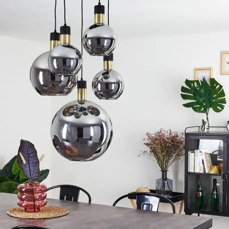 Suspension Verre Fumé-hofstein Suspension Tuvalu Laiton, Noir, 5 lumières