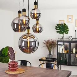 Suspension Verre Fumé-hofstein Suspension Tuvalu Laiton, Noir, 5 lumières