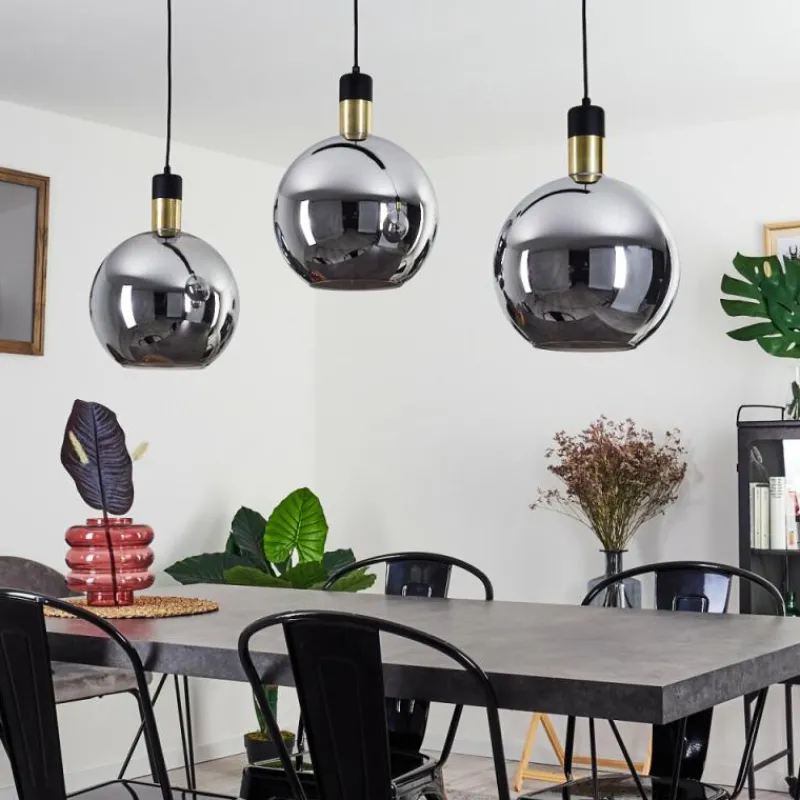 Suspension Verre Fumé-hofstein Suspension Tuvalu Laiton, Noir, 3 lumières