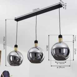 Suspension Verre Fumé-hofstein Suspension Tuvalu Laiton, Noir, 3 lumières