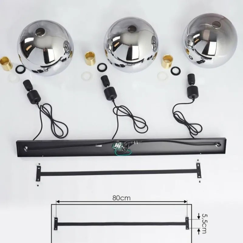 Suspension Verre Fumé-hofstein Suspension Tuvalu Laiton, Noir, 3 lumières