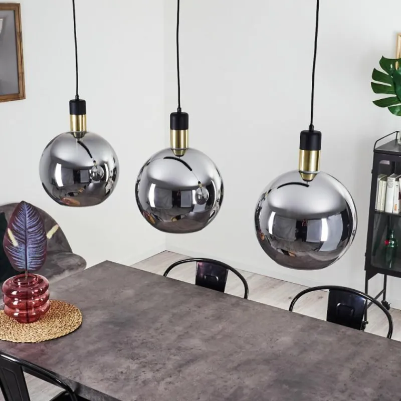 Suspension Verre Fumé-hofstein Suspension Tuvalu Laiton, Noir, 3 lumières