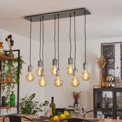 Lampes Industrielles-hofstein Suspension Tyldom Argent Oxydé, Noir, 8 lumières