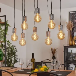 Lampes Industrielles-hofstein Suspension Tyldom Argent Oxydé, Noir, 8 lumières