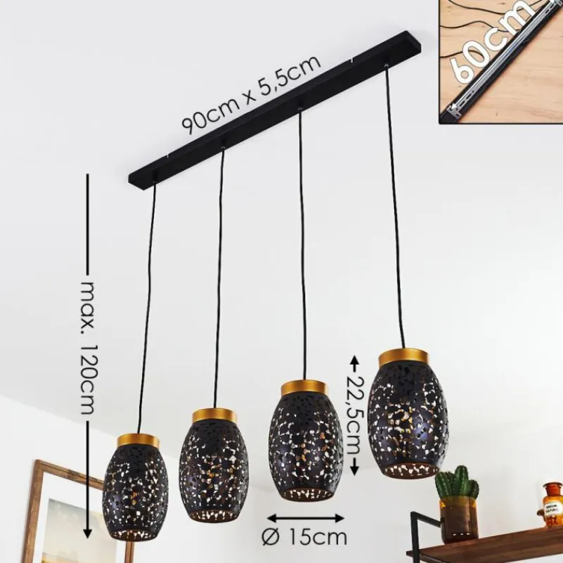 Lampes Dorées-hofstein Suspension Ventimiglia Noir doré, 4 lumières