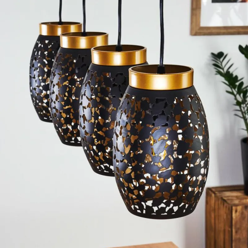 Lampes Dorées-hofstein Suspension Ventimiglia Noir doré, 4 lumières
