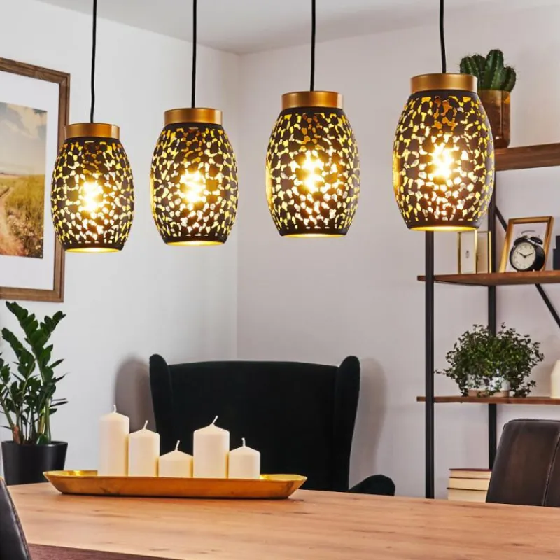 Lampes Dorées-hofstein Suspension Ventimiglia Noir doré, 4 lumières