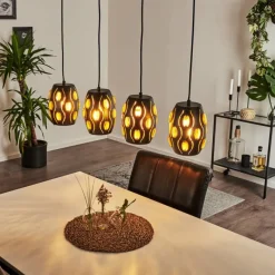 Lampes Dorées-hofstein Suspension Ventmiglia Noir, 4 lumières