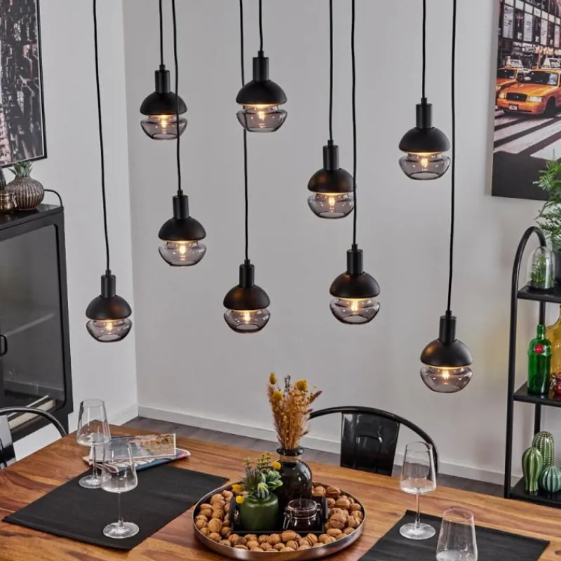 Suspension Verre Fumé-hofstein Suspension Ventosa Noir, 9 lumières