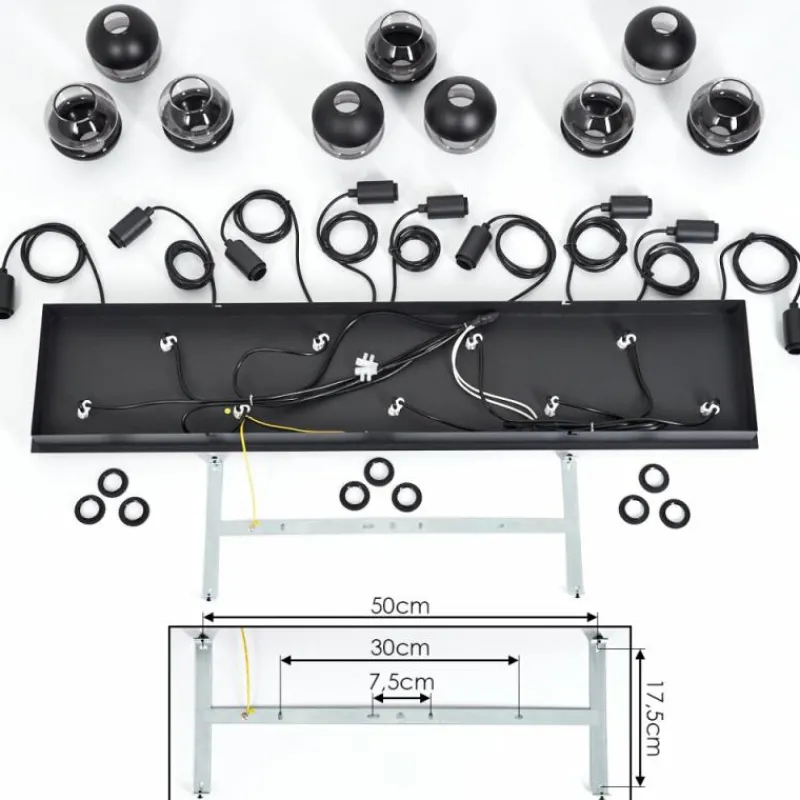 Suspension Verre Fumé-hofstein Suspension Ventosa Noir, 9 lumières