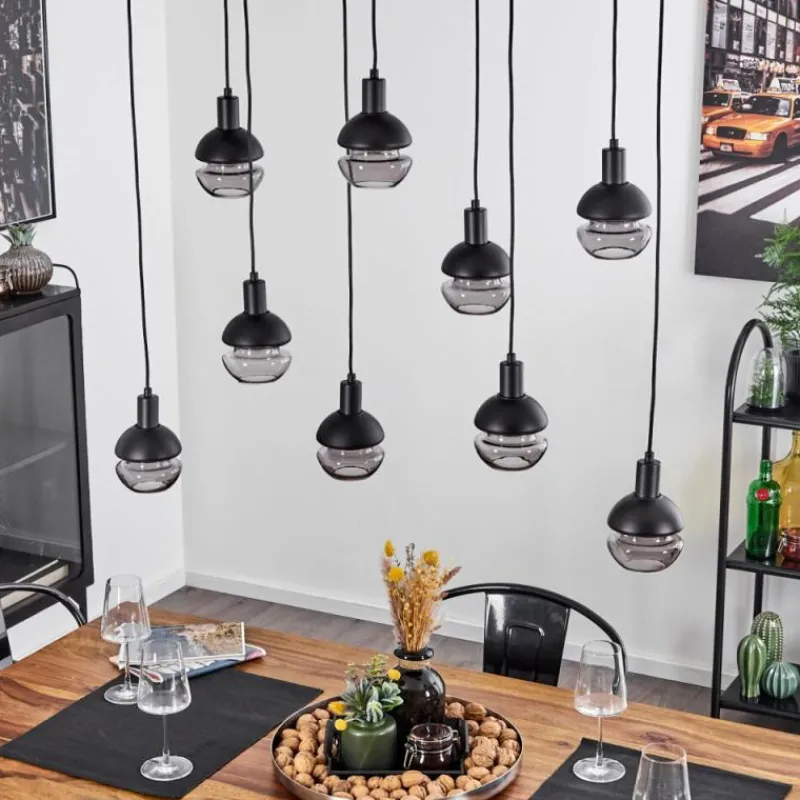 Suspension Verre Fumé-hofstein Suspension Ventosa Noir, 9 lumières