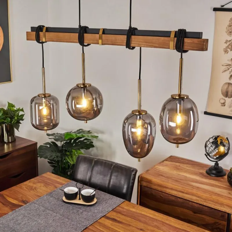 Suspension Verre Fumé-hofstein Suspension Verbania Brun, Laiton, 4 lumières