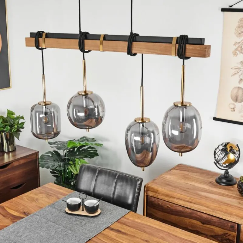 Suspension Verre Fumé-hofstein Suspension Verbania Brun, Laiton, 4 lumières