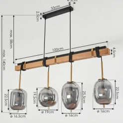 Suspension Verre Fumé-hofstein Suspension Verbania Brun, Laiton, 4 lumières