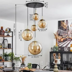 hofstein Suspension Verbania Laiton, Noir, 5 lumières