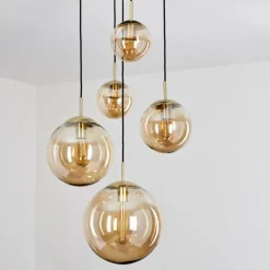 hofstein Suspension Verbania Laiton, Noir, 5 lumières