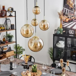 hofstein Suspension Verbania Laiton, Noir, 5 lumières