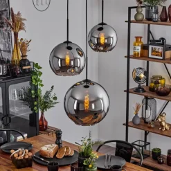 Suspension Verre Fumé-hofstein Suspension Verre 20 cm, 25 cm, 30cm Koyoto Chrome, Fumé, 3 lumières