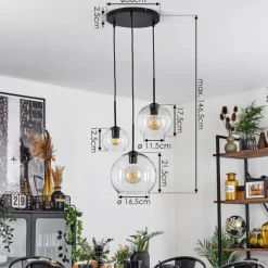 hofstein Suspension Verre 15 cm, 20 cm, 25 cm Koyoto Clair, 3 lumières