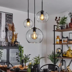 hofstein Suspension Verre 15 cm, 20 cm, 25 cm Koyoto Clair, 3 lumières