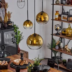 hofstein Suspension Verre 15 cm, 20 cm, 25 cm Koyoto Or, Clair, 3 lumières