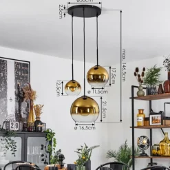 hofstein Suspension Verre 15 cm, 20 cm, 25 cm Koyoto Or, Clair, 3 lumières