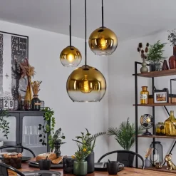 hofstein Suspension Verre 15 cm, 20 cm, 25 cm Koyoto Or, Clair, 3 lumières