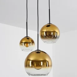 hofstein Suspension Verre 15 cm, 20 cm, 25 cm Koyoto Or, Clair, 3 lumières
