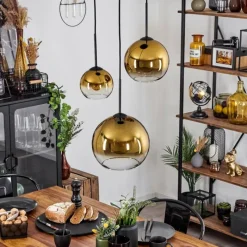 hofstein Suspension Verre 15 cm, 20 cm, 25 cm Koyoto Or, Clair, 3 lumières