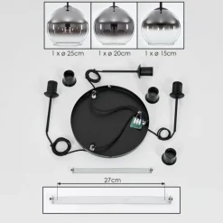 Suspension Verre Fumé-hofstein Suspension Verre 15 cm, 20 cm, 25 cm Koyoto Chrome, Clair, Fumé, 3 lumières