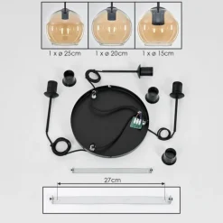 hofstein Suspension Verre 15 cm, 20 cm, 25 cm Koyoto Ambre, 3 lumières