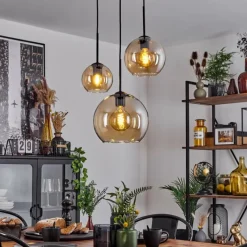 hofstein Suspension Verre 15 cm, 20 cm, 25 cm Koyoto Ambre, 3 lumières