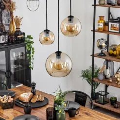 hofstein Suspension Verre 15 cm, 20 cm, 25 cm Koyoto Ambre, 3 lumières