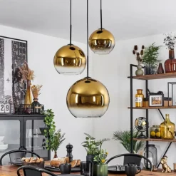 hofstein Suspension Verre 20 cm, 25 cm, 30cm Koyoto Or, Clair, 3 lumières