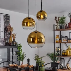 hofstein Suspension Verre 20 cm, 25 cm, 30cm Koyoto Or, Clair, 3 lumières